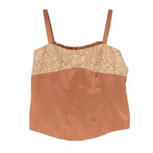 Champagne Italy Corset Top Bronze Metallic Brocade Ruffle Straps Size 16